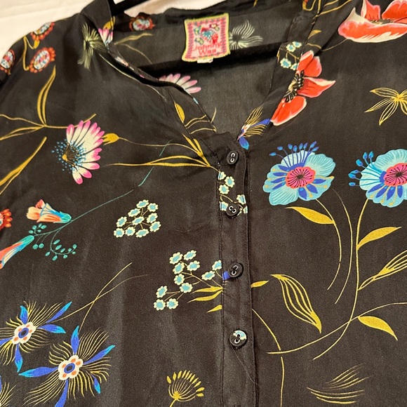 Johnny Was Silk Black Blouse with Colorful Embroidery - Picture 7 of 15